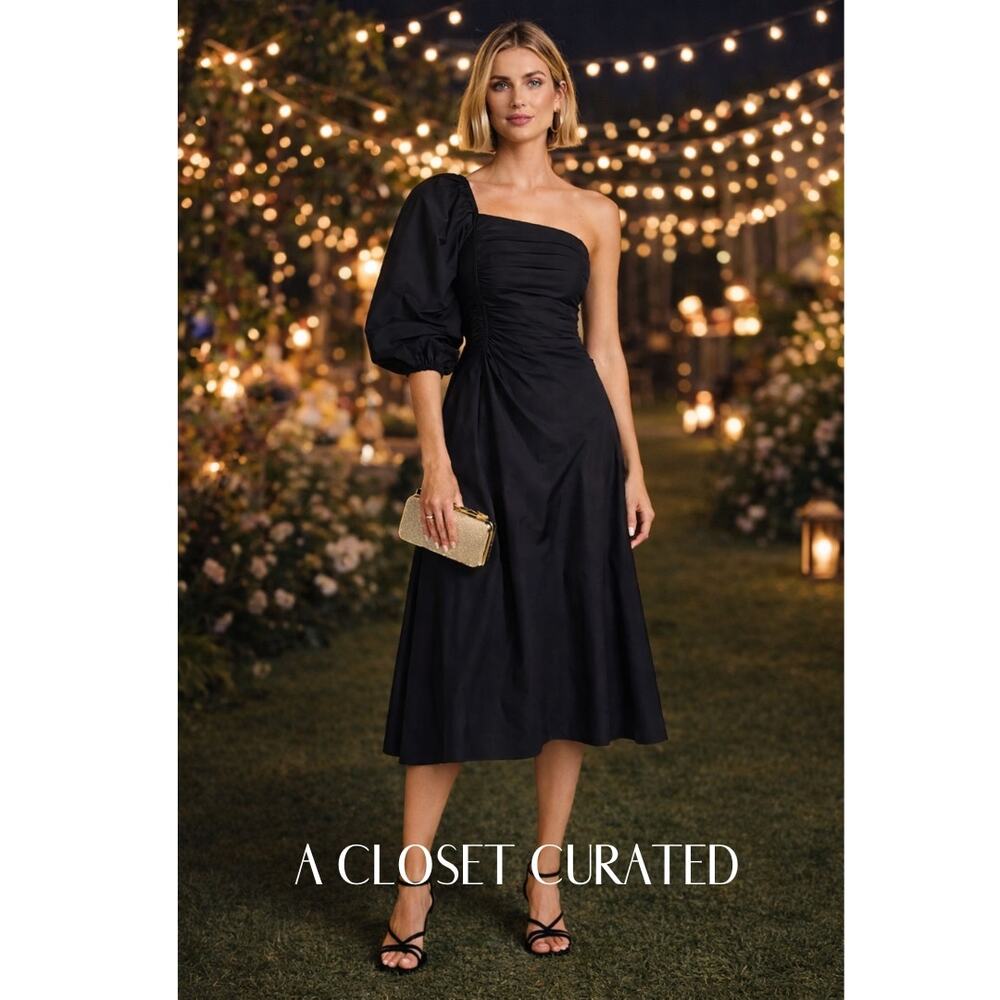 Ulla Johnson Fiorella One Shoulder Midi Dress 2 Black NEW